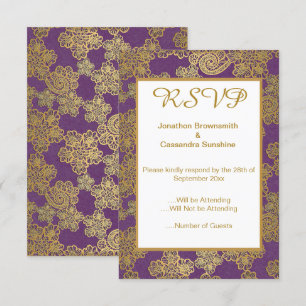 PURPLE GOLD VINTAGE LACE WEDDING RESPONSE RSVP INVITATION
