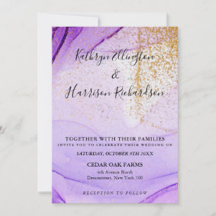 Purple Gold Vintage Watercolor Wedding Invitation