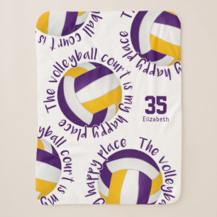 purple gold volleyball court happy place sherpa blanket
