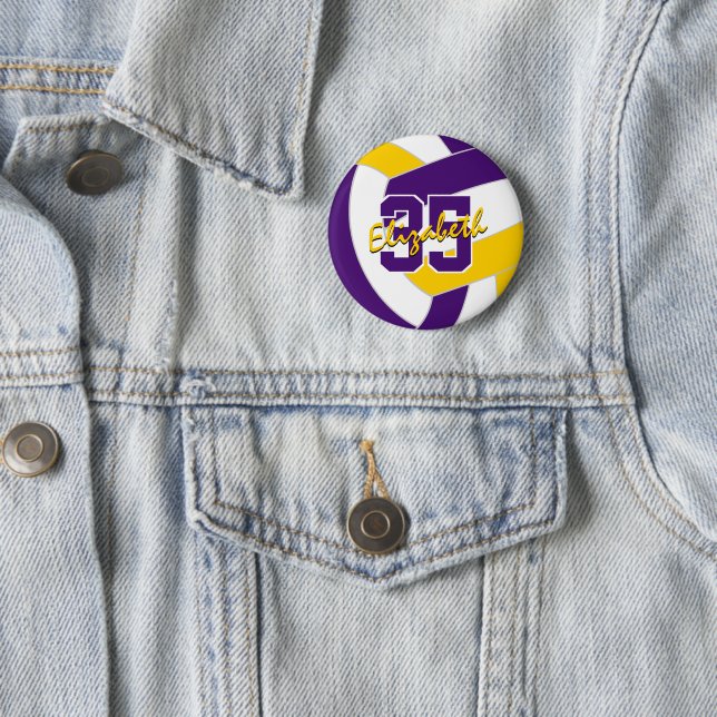 purple gold volleyball team colours 2 inch round button (In Situ)