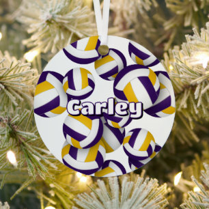 purple gold volleyballs with athlete name keepsake metal ornament