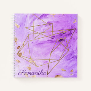 Purple Gold Watercolor Abstract Name Notebook