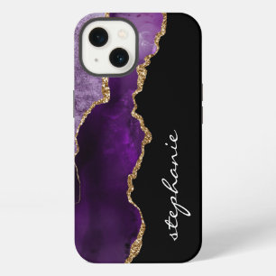 Purple Gold Watercolor Agate Personalized iPhone 13 Case