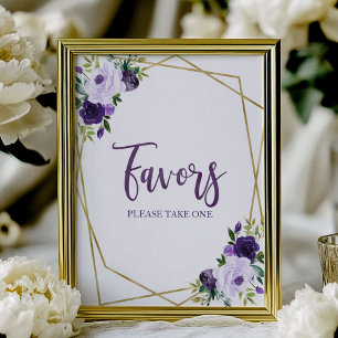 Purple Gold  Watercolor Floral Favours Sign