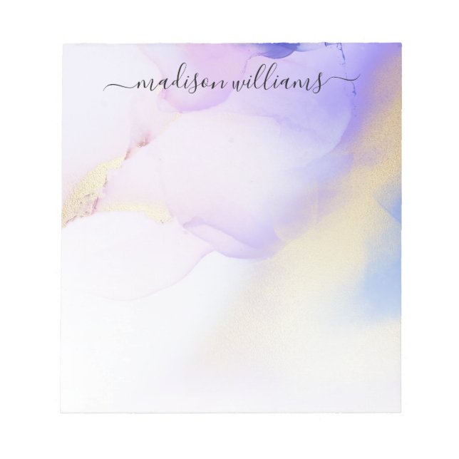 Purple Gold Watercolor Luxury Abstract Custom Name Notepad (Front)