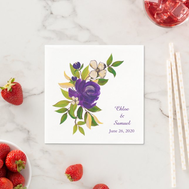 Purple Gold Watercolor Personalized Wedding Napkin (Insitu)