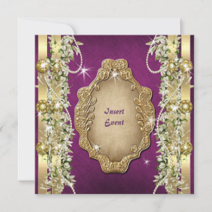 Purple gold wedding birthday engagement invitation