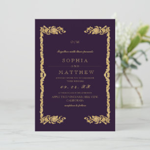  Purple Gold Wedding Photo Invitation