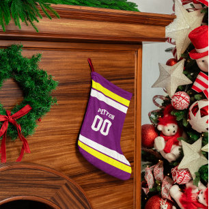Purple, Gold & White Football Team Personalized Small Christmas Stocking