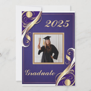 Purple Gold White Graduation 2025 Invitation