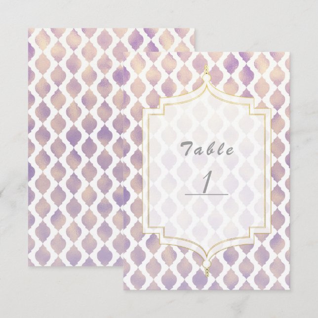 Purple Gold & White Moroccan Modern Table Number (Front/Back)