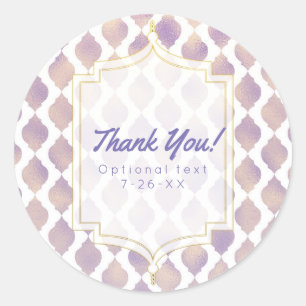 Purple Gold & White Moroccan Wedding Custom Favour Classic Round Sticker