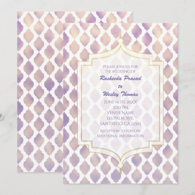 Purple Gold & White Moroccan Wedding Invitations (Front/Back)