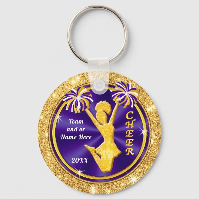 Purple Gold White Personalized, Cheer Squad Gifts, Keychain (Front)