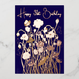 Purple & Gold Wild Poppy Watercolor aged Birthday Foil Holiday Card