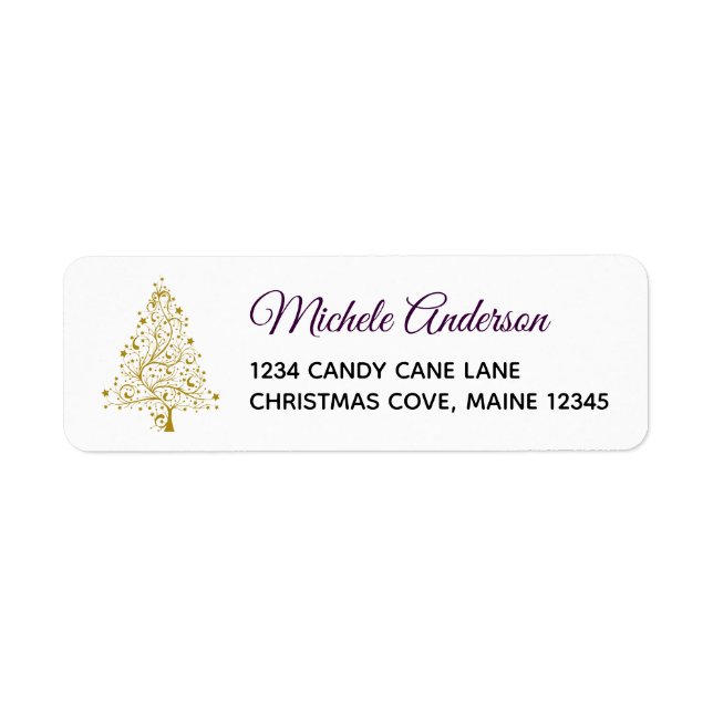 Purple Gold Winter Holiday Adresse de retour (Devant)