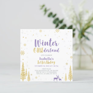 Purple & Gold Winter Onederland 1st First Birthday Invitation