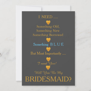 Purple & Gold with Heart Will You Be my Bridesmaid Invitation
