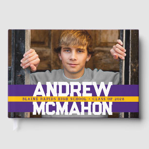 Purple & Gold Yellow Photo Graduation Personalized Guest Book