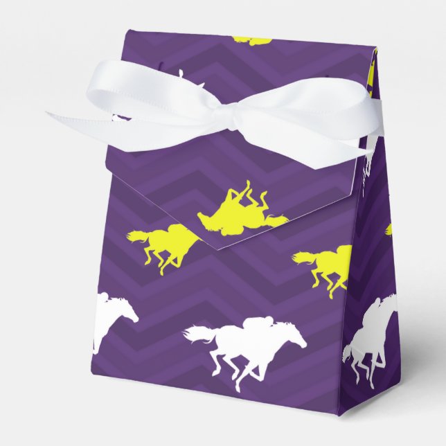 Purple, Gold Yellow, White, Horse Racing Chevron Favor Box (Front Side)