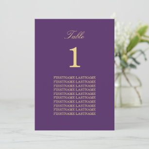 Purple Golden Beige Guest Names Table Card