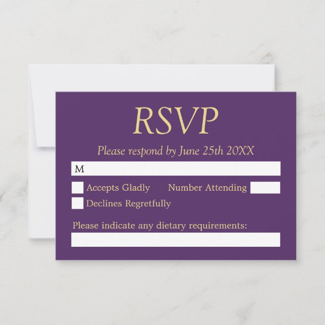 Purple Golden Beige Wedding RSVP Card (Front)