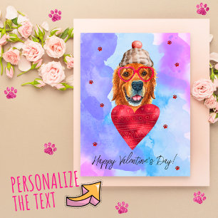 Purple Golden Retriever Valentine's Day Gift Dog Holiday Postcard
