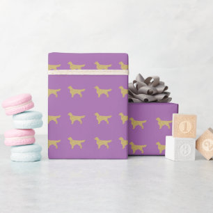 Purple Golden retriever with Gold glitter Wrapping Paper