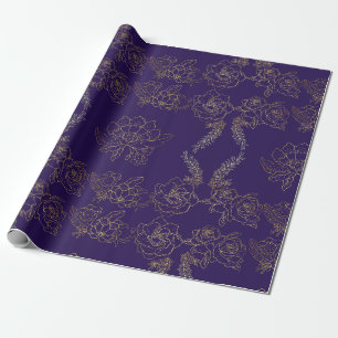 Purple Golden Rose Patterned Wrapping Paper
