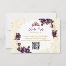 Purple Golden Tiara Roses Butterflies Quinceañera
