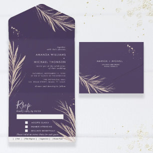 Purple Golden Twigs Elegant Wedding All In One  Al Invitation