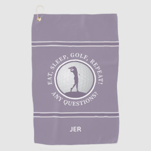  Purple Golfer Silhouette Custom Monogram  Golf Towel