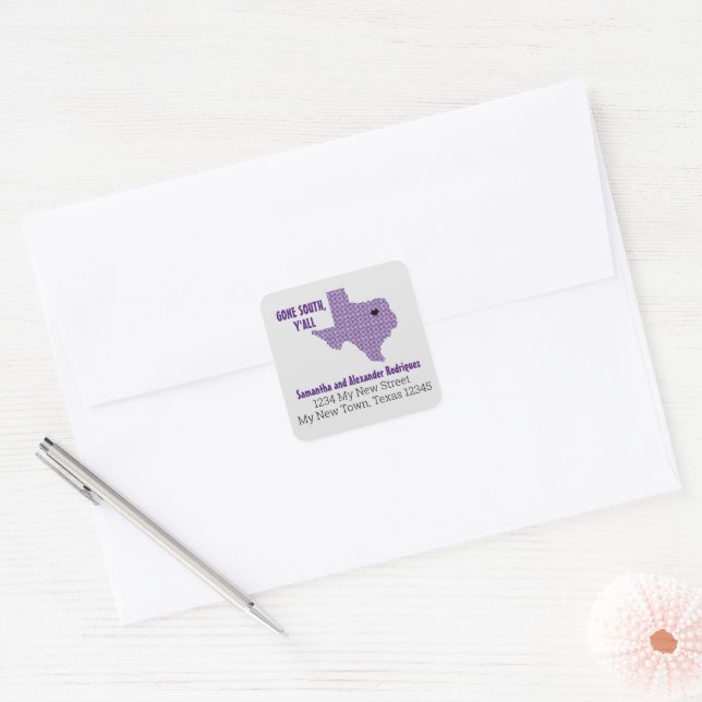 Purple Gone South, Y'All Moving Square Sticker (Envelope)
