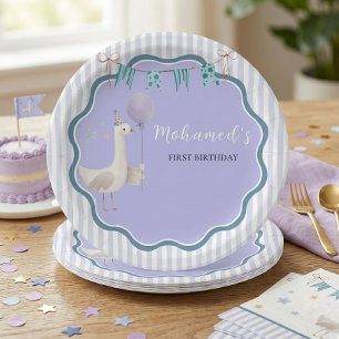 Purple Goose First Birthday Personalized Kids Part Paper Plate