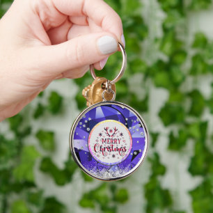 Purple Gorgeous Emerald Merry Christmas Keychain