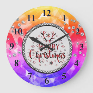 Purple Gorgeous Emerald Merry Christmas Large Cl Large Clock