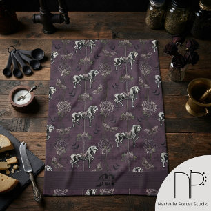 Purple Gothic Carousel Horse Kitchen Towel
