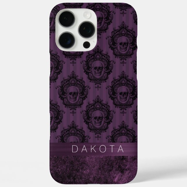 Purple Gothic Chic | Eggplant and Black Skulls Case-Mate iPhone Case (Back)