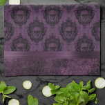 Purple Gothic Chic | Eggplant and Black Skulls Kitchen Towel<br><div class="desc">Everyday is Halloween! #goth Vintage,  dramatic,  and edgy grunge inspired dark and moody jewel tone background with black framed skull pattern. For coordinating products,  please visit the JustFharryn Zazzle store. All rights reserved. #zazzlemade</div>