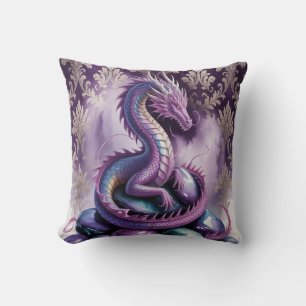 Purple Gothic Dragon Birthday Party  Throw Pillow