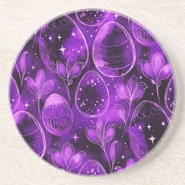 Purple Gothic Easter Pattern Coaster (Front)