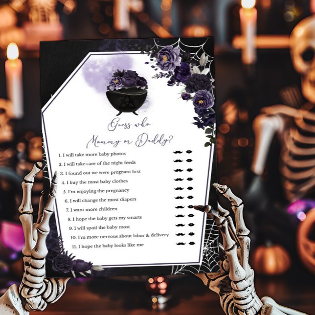 Purple Gothic Floral Guess who Mommy or Daddy Game (Floral Gothic Invitation Guess who Mommy or Daddy Game)