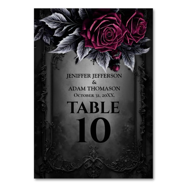 Purple Gothic Halloween Alternative Wedding Table Number (Front)