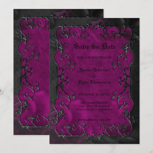 Purple Gothic halloween wedding save the date Announcement