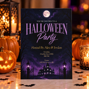 Purple Gothic Haunted Mansion Halloween Party Invitation