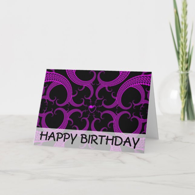 Purple Gothic Heart Fractal Birthday Card (Front)