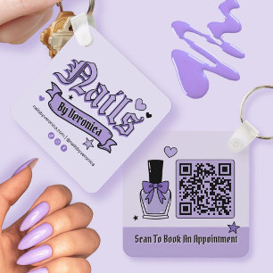 Purple Gothic Lettering Qr Code Nail Tech  Keychain