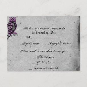Purple Gothic Owl Posh RSVP Postcard