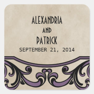 Purple Gothic Swirls Wedding Stickers