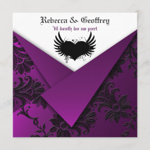 Purple gothique, noir, Faire-part de mariage blanc